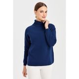Desen Triko Kadın Tam Balıkçı Yaka Klasik Yün Kazak Indigo - İndigo - XL