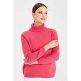Desen Triko Kadın Tam Balıkçı Yaka Klasik Yün Kazak Y.ş.pembe - XL