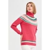Desen Triko Kadın Tam Balıkçı Yaka Yün Kazak Y.s.pembe - XL - Sarı - Pembe