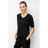 Desen Triko Kadın V Yaka Ajurlu Kısa Kollu Ince Triko Bluz Siyah - 2XL