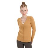 Desen Triko Kadın V Yaka Dikişsiz Hırka Camel Beden;L,Renk;Camel