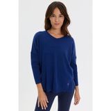 Desen Triko Kadın V Yaka Düşük Kollu Yırtmaçlı Yün Kazak O.indigo - XL