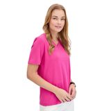 Desen Triko Kadın V Yaka Flamlı Kumaş Basic Tshirt Fuşya Beden;S,Renk;Fuşya