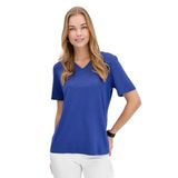 Desen Triko Kadın V Yaka Flamlı Kumaş Basic Tshirt İndigo Beden;S,Renk;İndigo