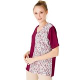 DESEN TRİKO Kadın V Yaka Kısa Kol Çiçek Baskılı Penye Bluz K.Mürdüm Beden;1 BEDEN (S) dsnNM798