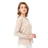 DESEN TRİKO Kadın V Yaka Kolları Düğmeli Simli Bluz Bej Beden;2XL,Renk;Bej dsnNM6581