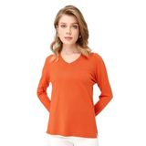 DESEN TRİKO Kadın V Yaka Kolları Düğmeli Simli Bluz Portakal Beden;2XL,Renk;Portakal dsnNM6565