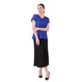 Desen Triko Kadın V Yaka Önü Saten Bluz 22706 Saks L