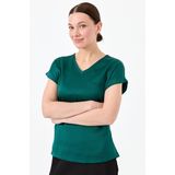 Desen Triko Kadın V Yaka Önü Saten Bluz Yeşil - XL