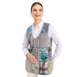 Desen triko Kadın V Yaka Patchwork Yelek A.Mavi Beden;M,Renk;A.Mavi