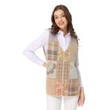Desen triko Kadın V Yaka Patchwork Yelek Bej Beden;L,Renk;Bej