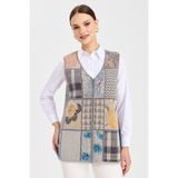Desen triko Kadın V Yaka Patchwork Yelek K.Gri Beden;XL,Renk;K.Gri