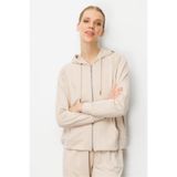 Desen Triko Kanguru Cepli Sweat Eşofman Üstü, XL, 25425, Bej, kadın