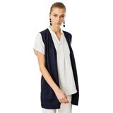 Desen Triko Kare Örgülü Uzun Triko Yelek, 2XL, Kare Örgülü Uzun Yelek, Lacivert, Kadın