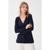 Desen Triko Likralı Basic V Yaka Hırka, XL, 20008, Koyu Lacivert, Kadın