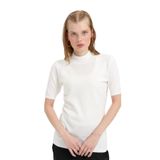 Desen Triko Likralı Kısa Kollu Yarım Balıkçı Bluz, S, TYCD2AF0A7C8B92100, Kemik, Kadın