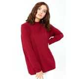 Desen Triko Likralı Uzun Kol Basic Yarım Balıkçı Bluz, XL, TYC00221818188, Vişne, Kadın