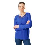 Desen Triko Nakış İşlemeli Uzun Kollu Penye Bluz, XL, 25702, Saks Mavi, Kadın