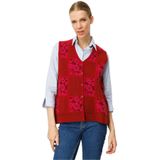 Desen Triko Pıtırcık Çiçekli Patchwork Keçe Yün Yelek, L, Pıtırcık Çiçekli Patchwork, Y.Kırmızı_Sıklamen, Kadın