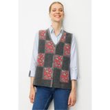 Desen Triko Pıtırcık Çiçekli Patchwork Keçe Yün Yelek, M, 24084, Füme_Y.Ş.Pembe, Kadın