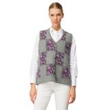 Desen Triko Pıtırcık Çiçekli Patchwork Keçe Yün Yelek, XL, Pıtırcık Çiçekli Patchwork, Y.Füme_A.Mor, Kadın