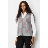 Desen Triko Pıtırcık Çiçekli Patchwork Keçe Yün Yelek, XL, Pıtırcık Çiçekli Patchwork, Y.Füme_Y.G.Kurusu, Kadın