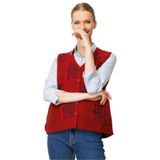 Desen Triko Pıtırcık Çiçekli Patchwork Keçe Yün Yelek, XL, Pıtırcık Çiçekli Patchwork, Y.Kırmızı_K.Mürdüm, Kadın