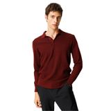 Desen Triko Polo Yaka Baklavalı Triko Kazak, 2XL, 25608, Bordo, Erkek