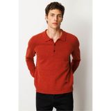 Desen Triko Polo Yaka Basic Yün Kazak, 2XL, 23528, Kiremit, Erkek