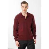 Desen Triko Polo Yaka Basic Yün Kazak, 2XL, TYCC361F5C7DD817F53D3EB08, Bordo, Erkek