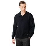 Desen Triko Polo Yaka Basic Yün Kazak, L, 23528, Siyah, Erkek
