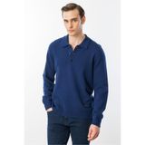 Desen Triko Polo Yaka Basic Yün Kazak, M, 23528, İndigo, Erkek