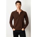 Desen Triko Polo Yaka Basic Yün Kazak, XL, 23528, M.Kahve, Erkek
