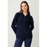 Desen Triko Polo Yaka Bluz, S, 25243, K.Lacivert, Kadın