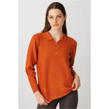 Desen Triko Polo Yaka Bluz, S, 25243, Turuncu, Kadın