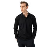 Desen Triko Polo Yaka Cepli Uzun Kollu Sweatshirt, M, 980, Siyah, erkek
