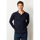 Desen Triko Polo Yaka Çizgili Baklavalı Yün Kazak, 2XL, 25606, K.Lacivert, Erkek