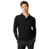 Desen Triko Polo Yaka Çizgili Baklavalı Yün Kazak, 2XL, 25606, Siyah, Erkek