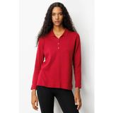 Desen Triko Polo Yaka Düğmeli Bluz, 2XL, 25391, Vişne, Kadın