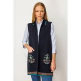 Desen Triko Polo Yaka Etek Ucu Kilim Desenli Uzun Kadın Yün Yelek 25055