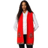 Desen Triko Polo Yaka Etek Ucu Kilim Desenli Uzun Yün Yelek, L, Polo Yaka Kilim Desenli Yelek, Mercan, Kadın