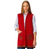Desen Triko Polo Yaka Etek Ucu Kilim Desenli Uzun Yün Yelek, M, Polo Yaka Kilim Desenli Yelek, K.Kırmızı, Kadın