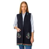 Desen Triko Polo Yaka Etek Ucu Kilim Desenli Uzun Yün Yelek, S, Polo Yaka Kilim Desenli Yelek, K.Lacivert, Kadın