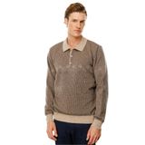Desen Triko Polo Yaka Göğsü Baklava Desenli Yün Kazak, 2XL, 24520, K.Bej, Erkek