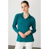 Desen Triko Polo Yaka Likralı Pamuklu Bluz, XL, 25091, A.Ö.Başı, Kadın