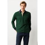 Desen Triko Polo Yaka Pike Dokuma Sweatshirt, 3XL, 25750, Yeşil, erkek