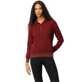 Desen Triko Polo Yaka Simli Çizgili Yün Bluz, S, 25080, Bordo, Kadın