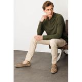 Desen Triko Polo Yaka Sweatshirt, 3XL, 25728, Haki, Erkek