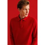 Desen Triko Polo Yaka Sweatshirt, 3XL, 25728, Kırmızı, Erkek