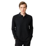 Desen Triko Polo Yaka Sweatshirt, L, 25728, Siyah, Erkek